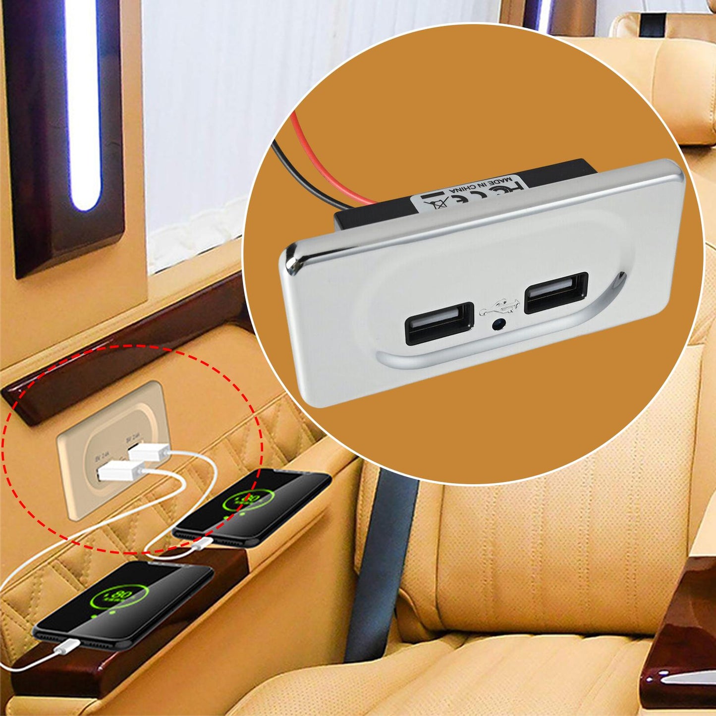 12V - 24V Car Dual USB Charger Socket for Car Digital Camera Tablet 3.1A Silver