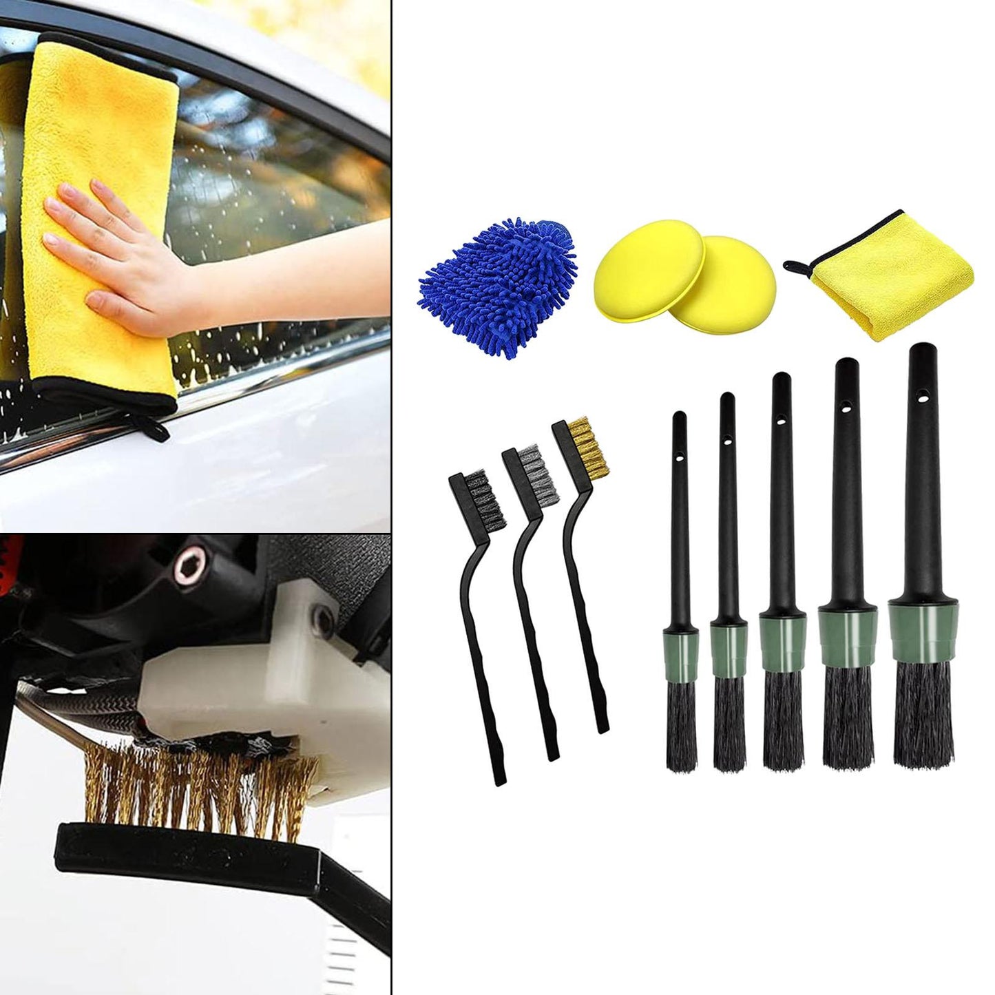 12x Car Detailing Brushes Set Microfiber Sponge for Wheel Dashboard