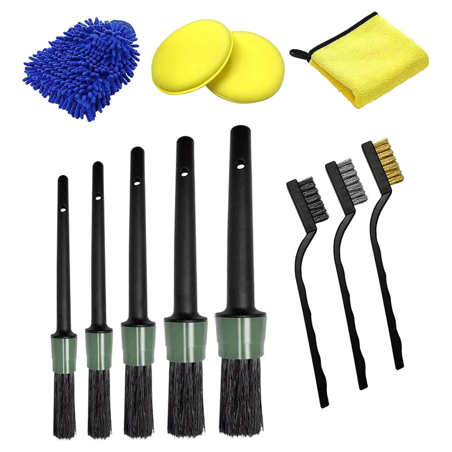 12x Car Detailing Brushes Set Microfiber Sponge for Wheel Dashboard