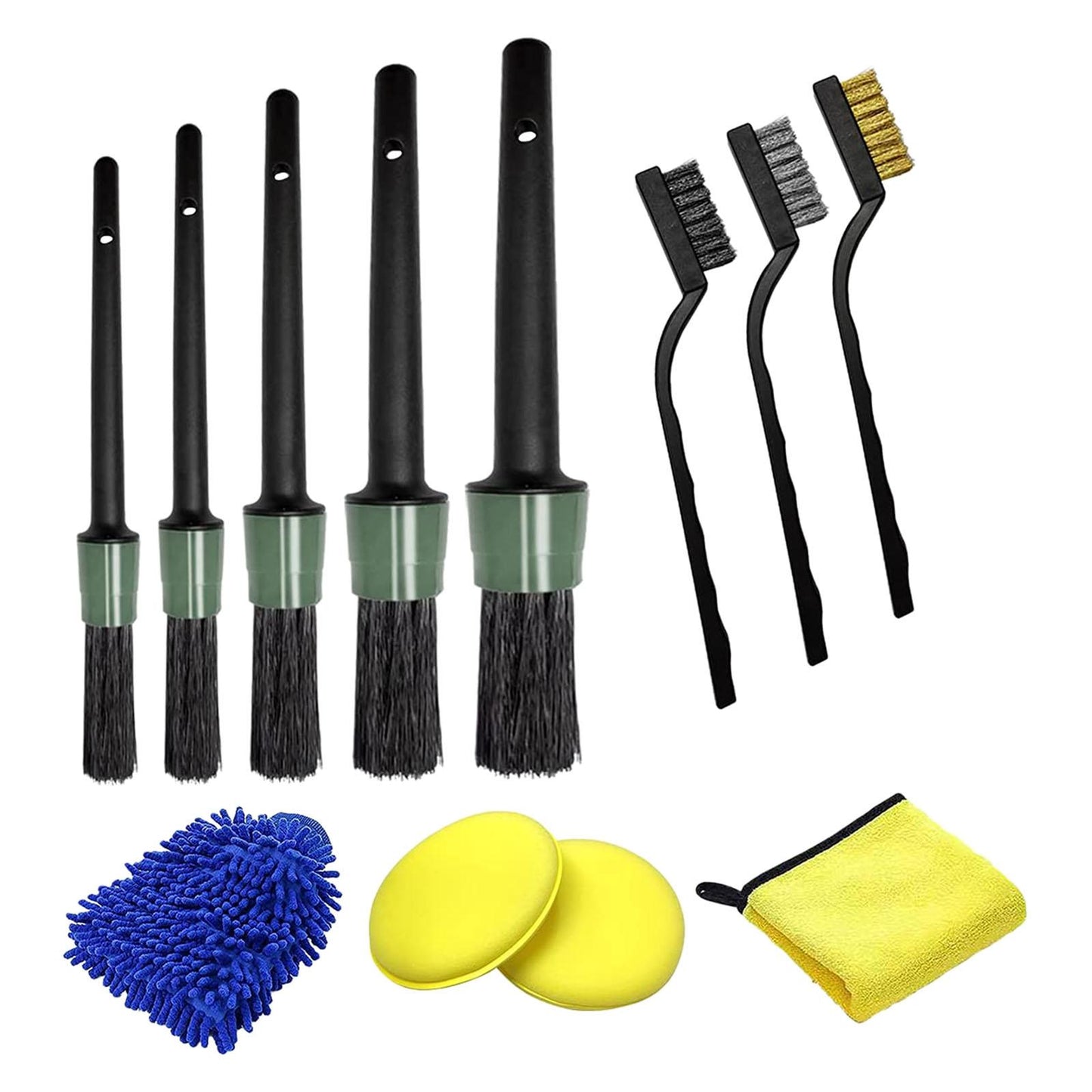 12x Car Detailing Brushes Set Microfiber Sponge for Wheel Dashboard