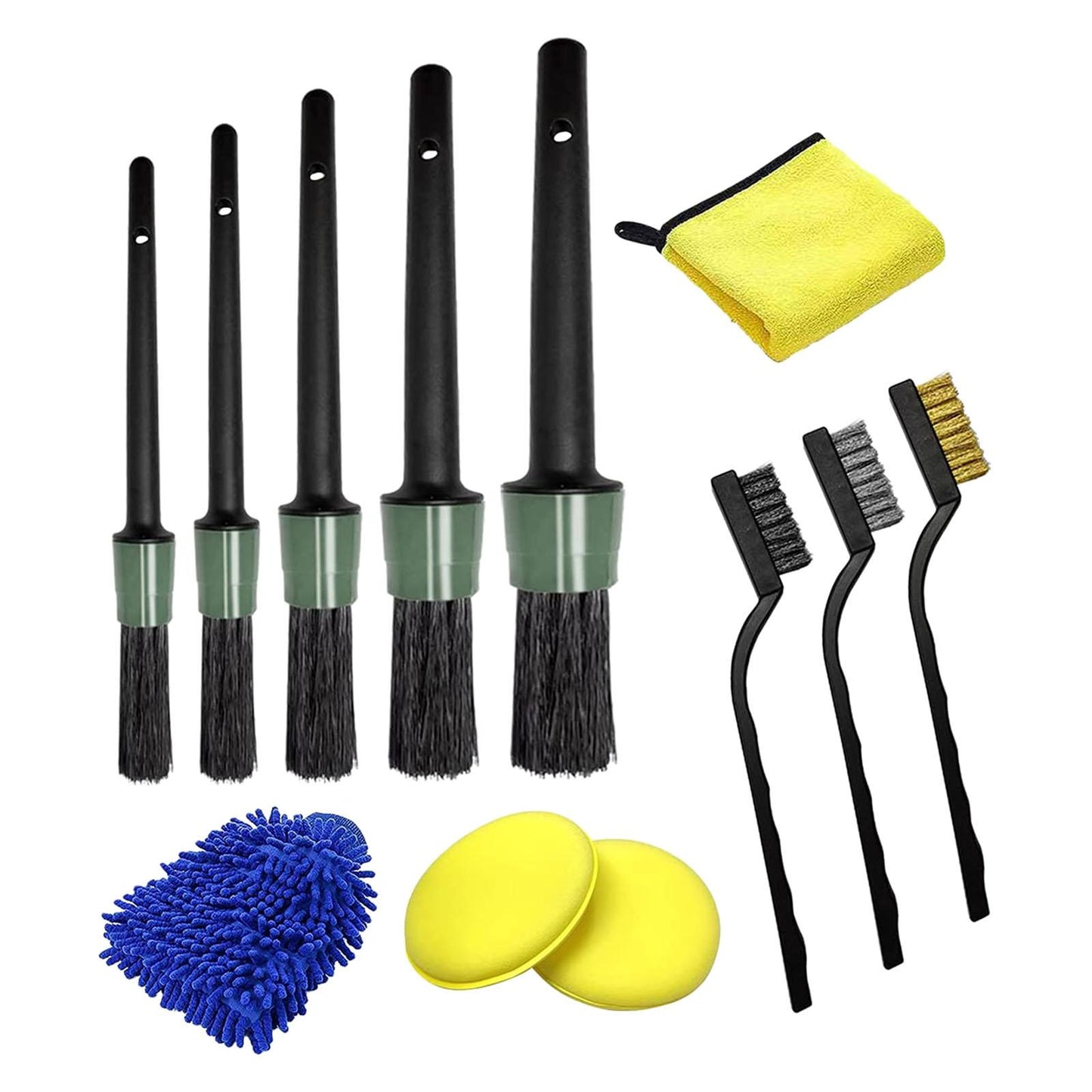 12x Car Detailing Brushes Set Microfiber Sponge for Wheel Dashboard