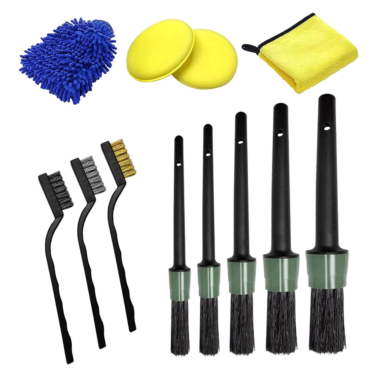 12x Car Detailing Brushes Set Microfiber Sponge for Wheel Dashboard