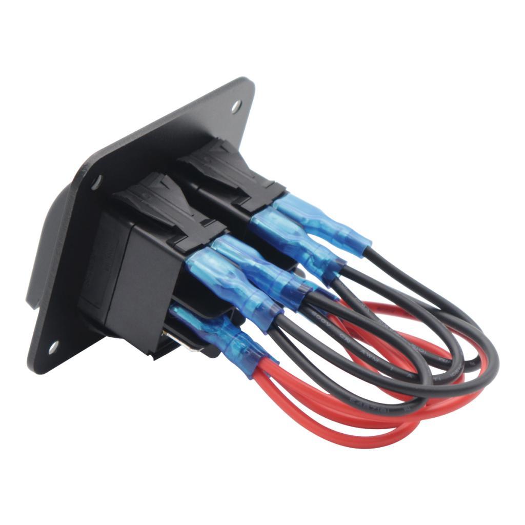 12V 24V 2 Gang Rocker Switch Panel Red Backlit LED 5 Pin for Vehicles RV
