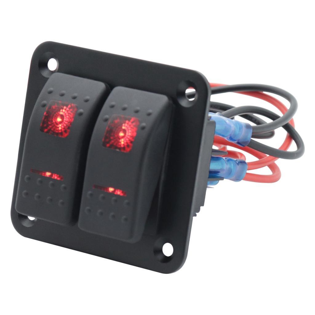 12V 24V 2 Gang Rocker Switch Panel Red Backlit LED 5 Pin for Vehicles RV