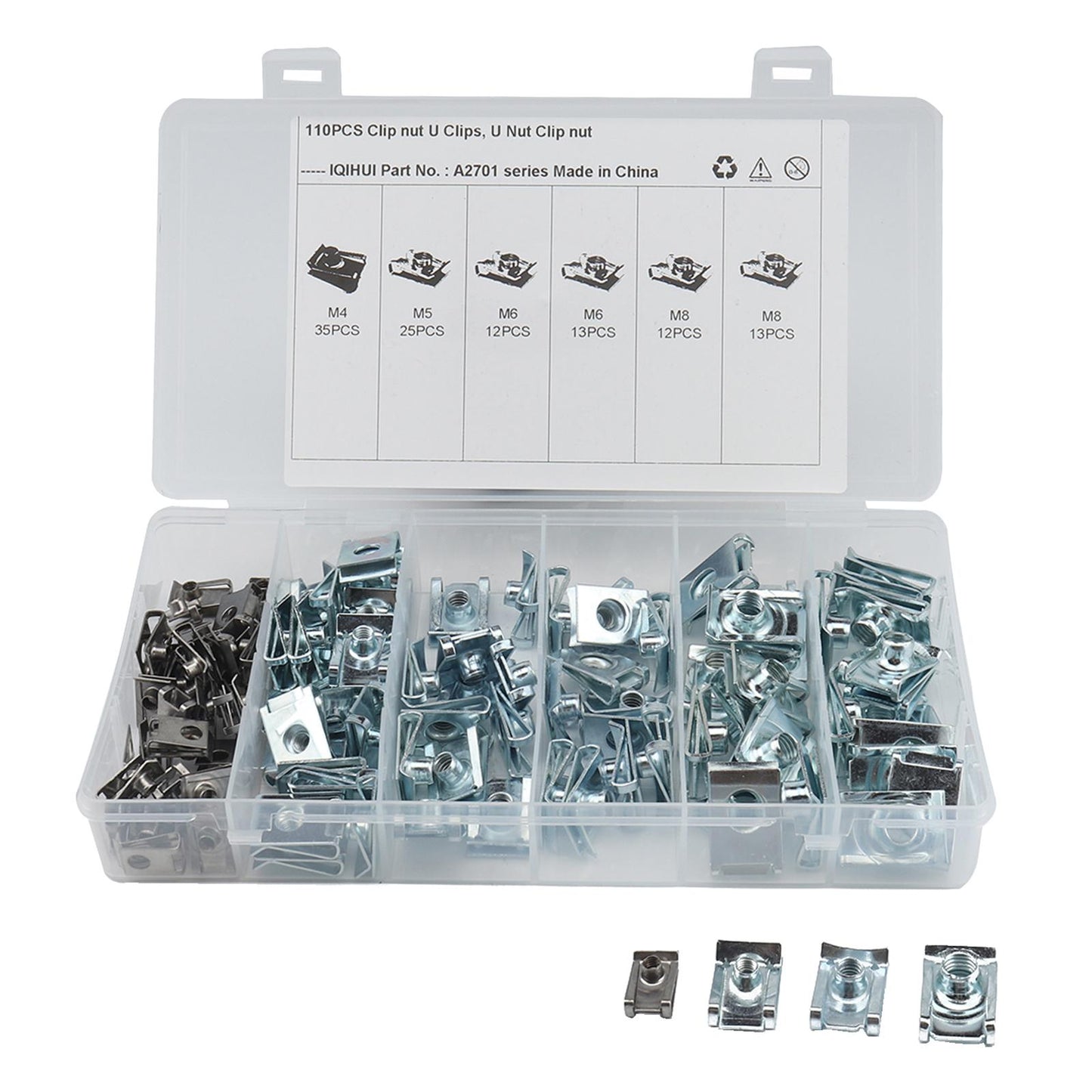 110 Pieces Clip Nut Stainless Steel M4 M5 M6 M8 for Car Replacement