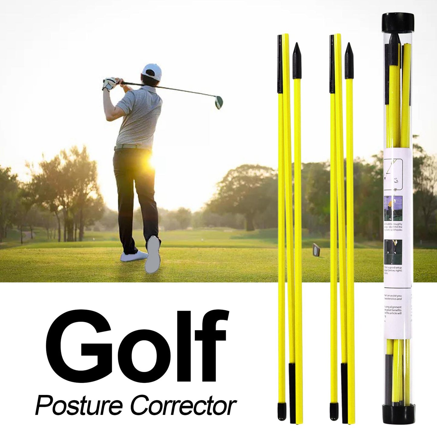 2Pack Golf Alignment Rods Golf Swing Trainer Sticks Golf Training Equipment Yellow