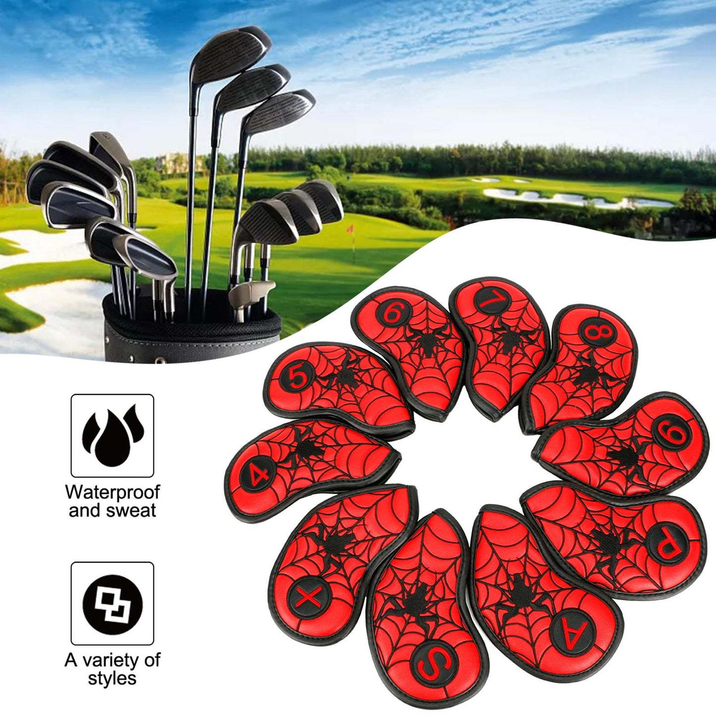 10Pcs/Pack Golf Club Iron Headcover Set Accessories Outdoor Red