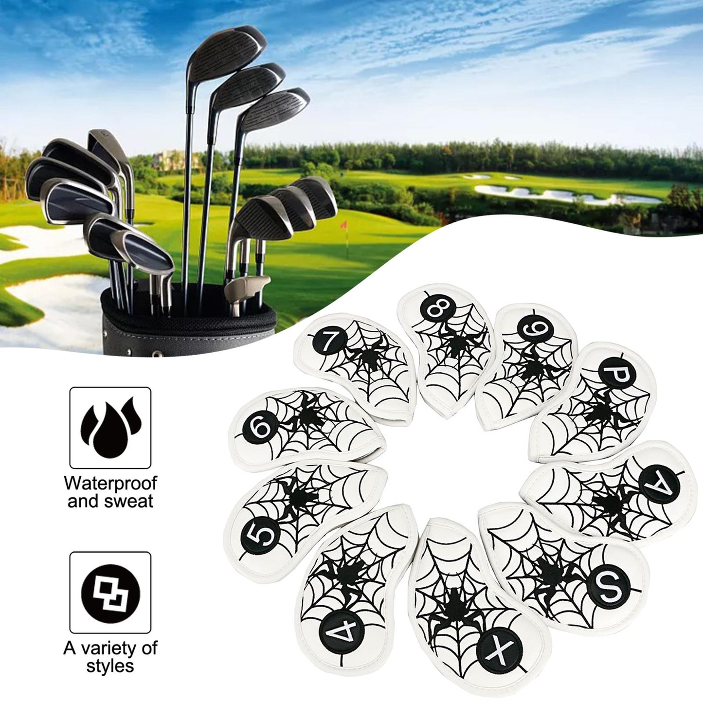 10Pcs/Pack Golf Club Iron Headcover Set Accessories Outdoor White