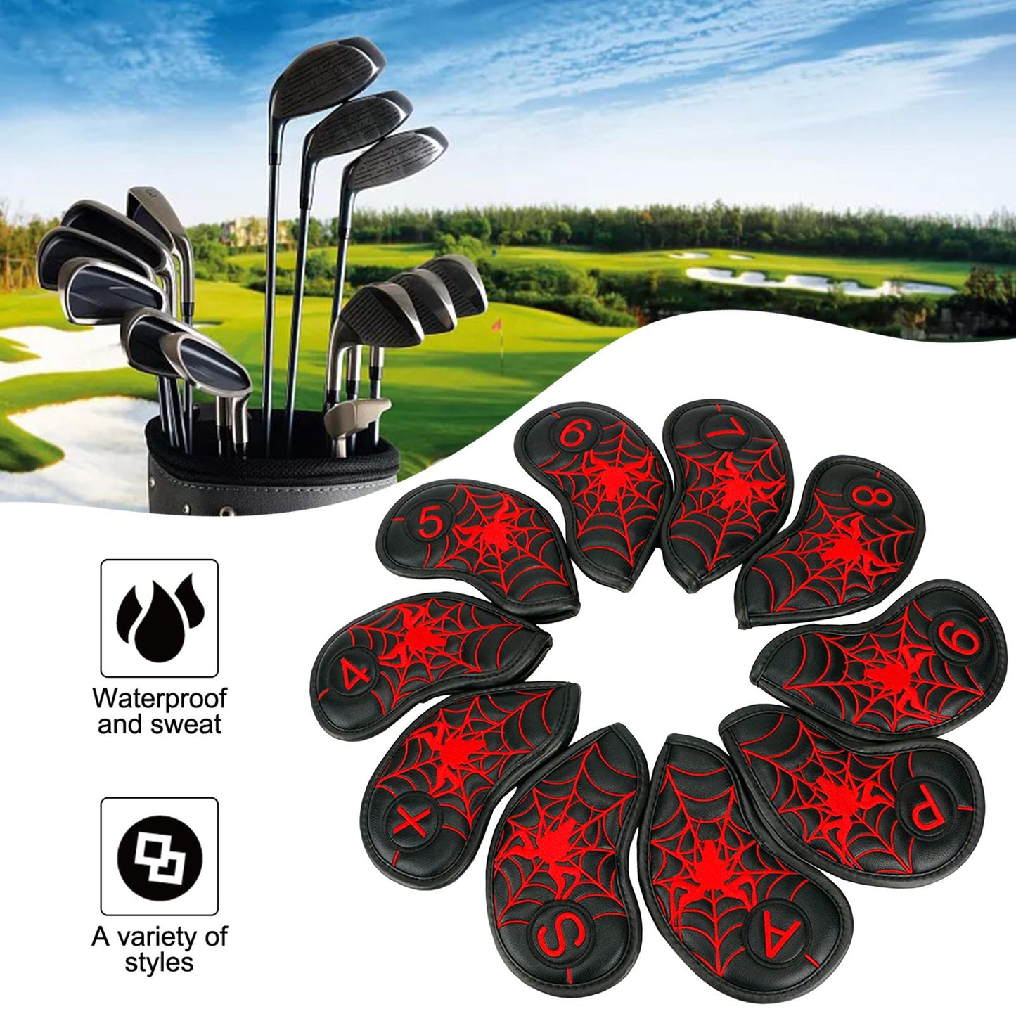10Pcs/Pack Golf Club Iron Headcover Set Accessories Outdoor Black