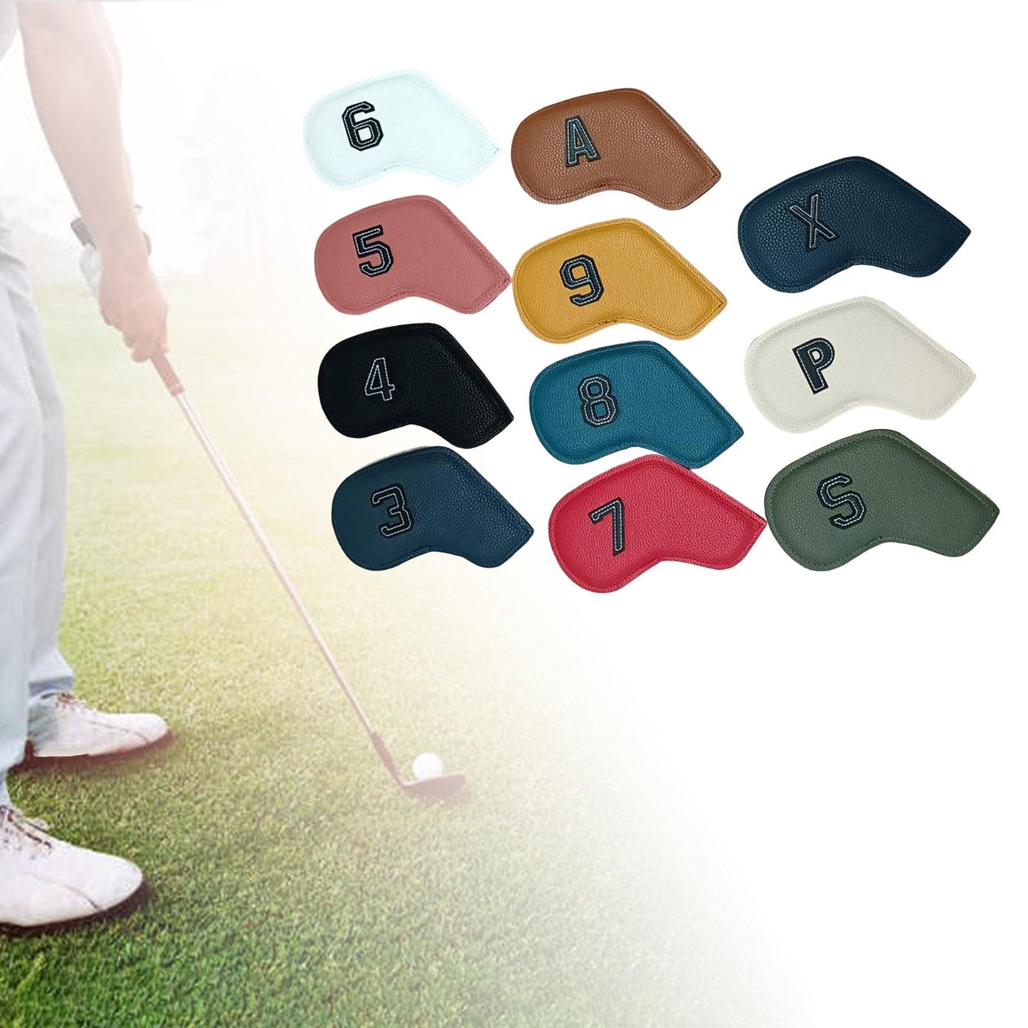 11 Pieces Golf Iron Head Covers PU 3,4,5,6,7,8,9,P,A,S,x Protector Guard