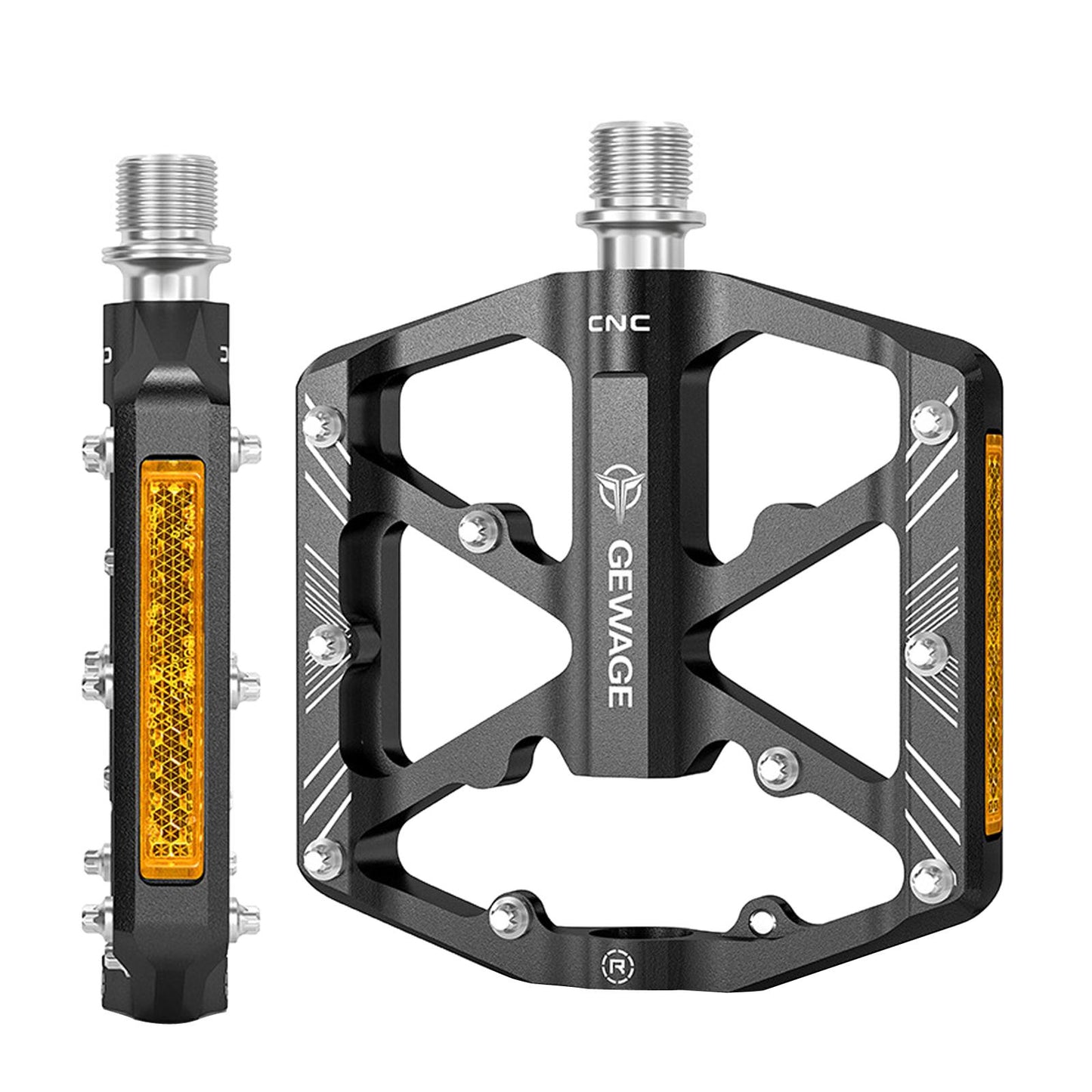2Pc Mountain Bike Pedals Reflective Road MTB Bicycle Platform Black