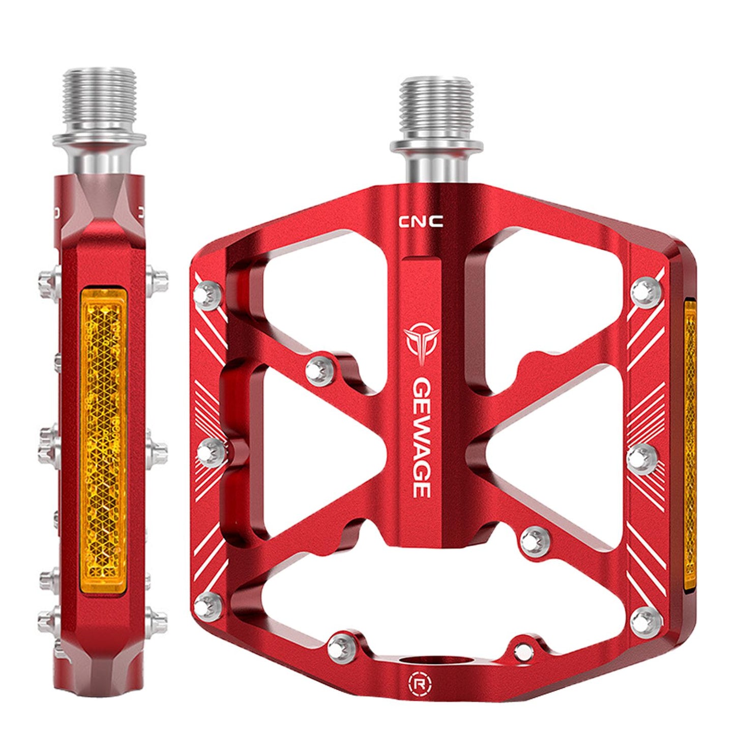 2Pc Mountain Bike Pedals Reflective Road MTB Bicycle Platform Red