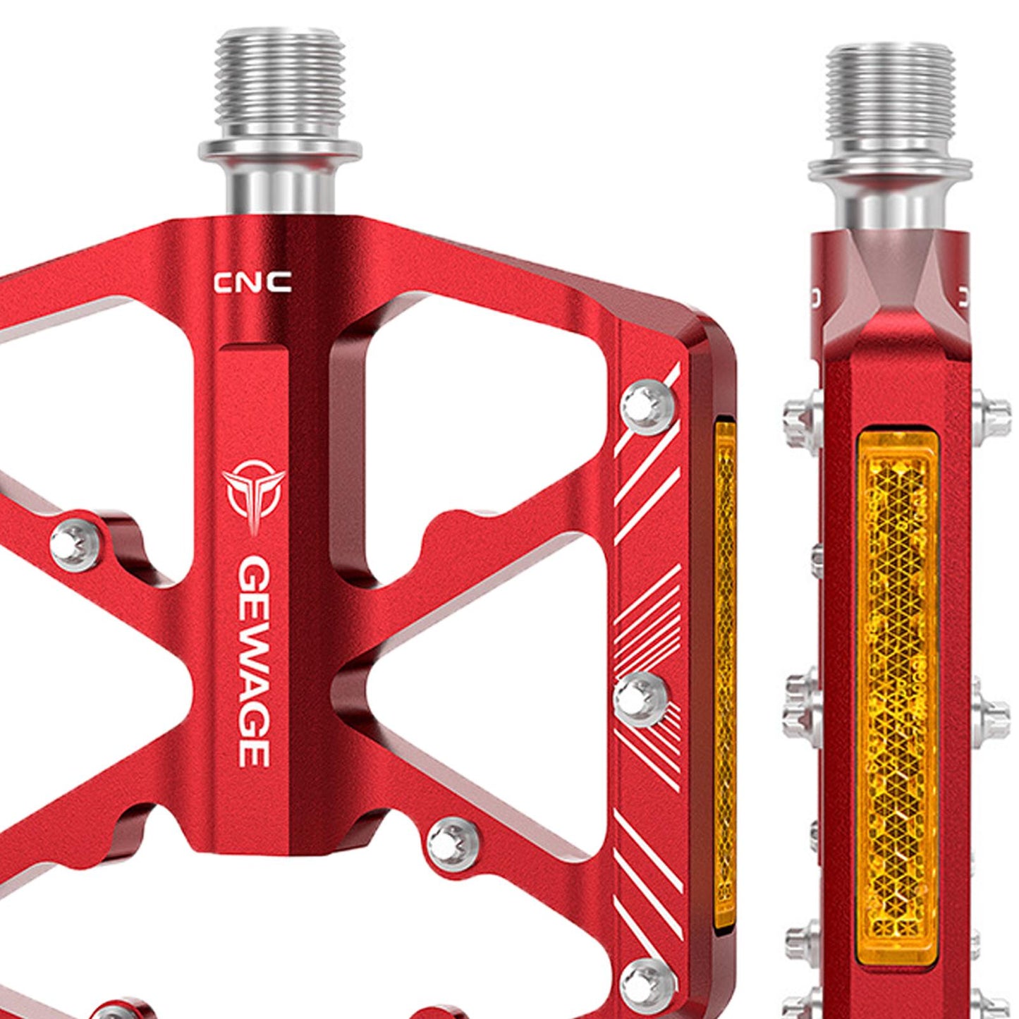 2Pc Mountain Bike Pedals Reflective Road MTB Bicycle Platform Red