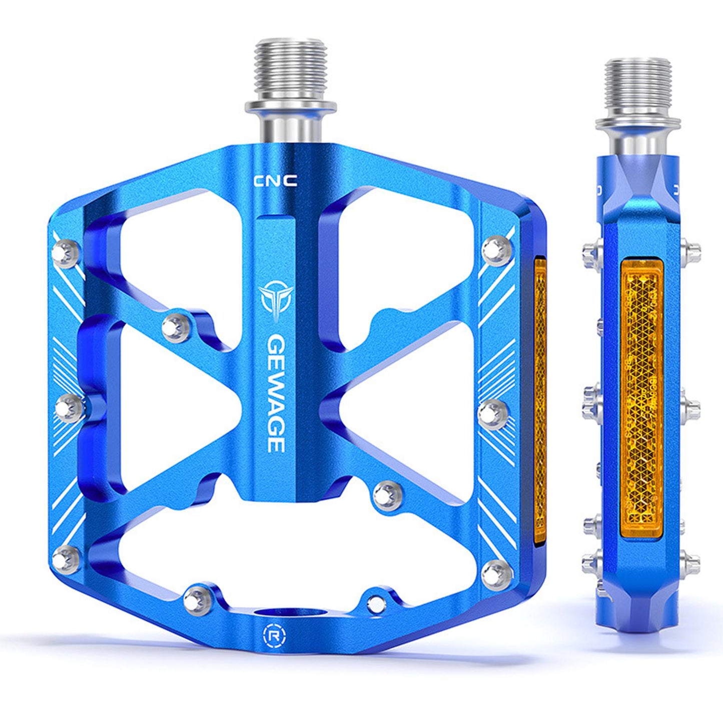 2Pc Mountain Bike Pedals Reflective Road MTB Bicycle Platform Blue