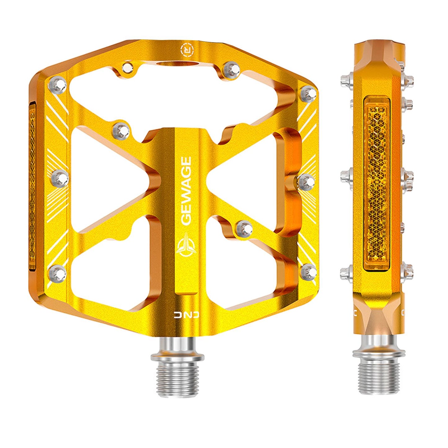 2Pc Mountain Bike Pedals Reflective Road MTB Bicycle Platform Gold