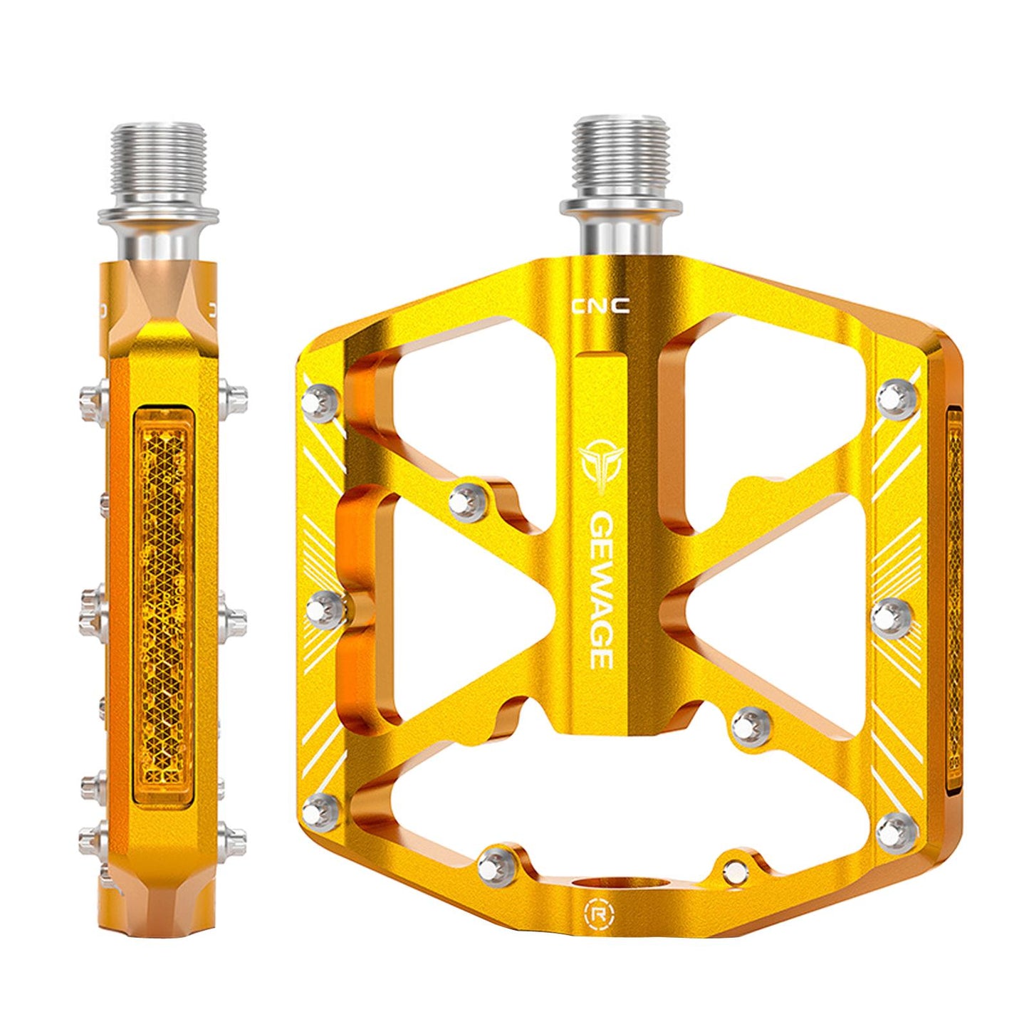 2Pc Mountain Bike Pedals Reflective Road MTB Bicycle Platform Gold