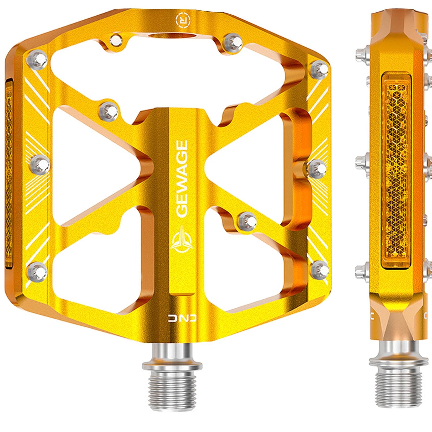 2Pc Mountain Bike Pedals Reflective Road MTB Bicycle Platform Gold