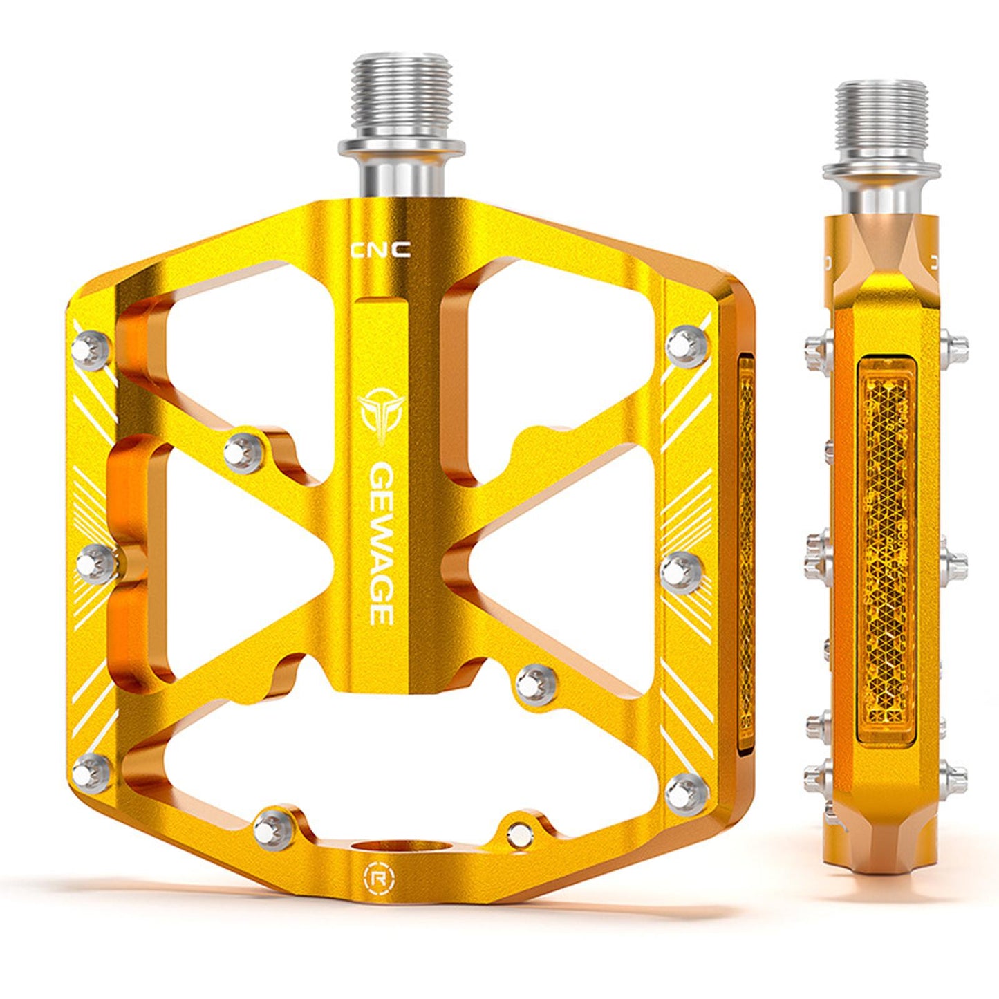 2Pc Mountain Bike Pedals Reflective Road MTB Bicycle Platform Gold