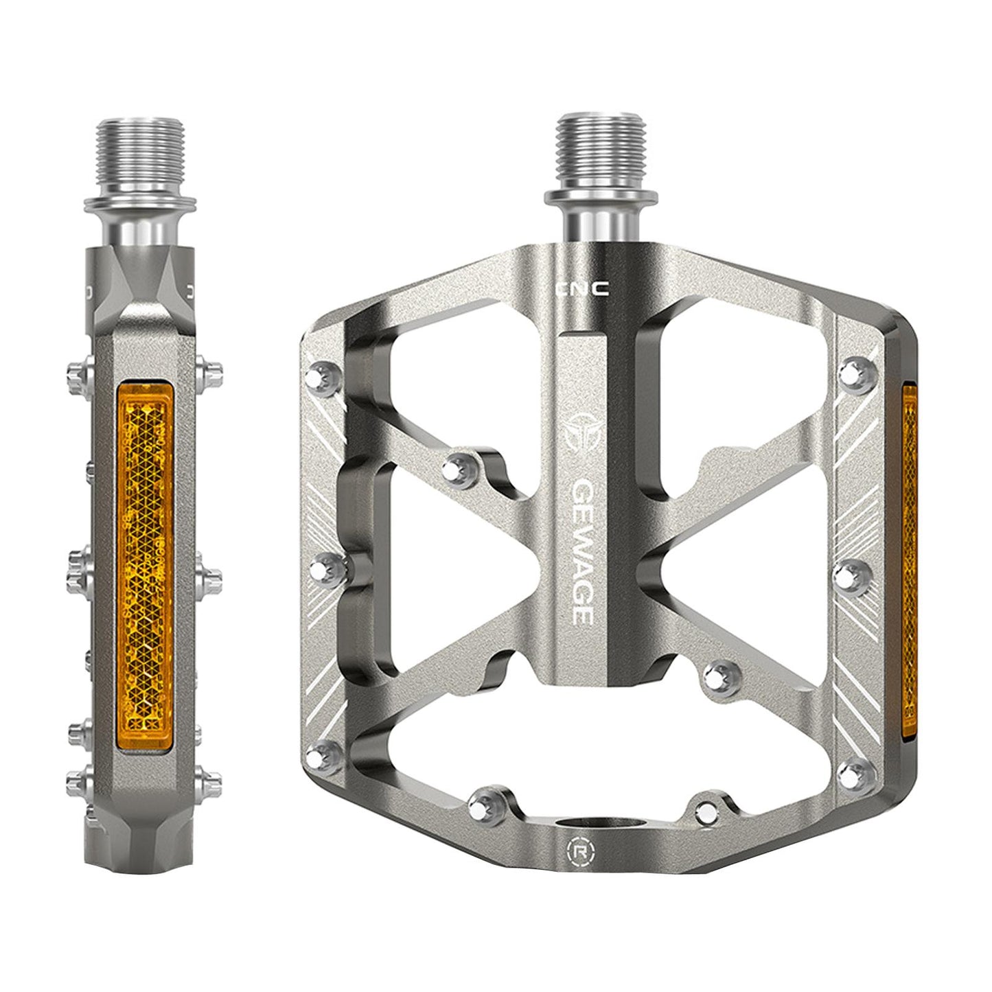 2Pc Mountain Bike Pedals Reflective Road MTB Bicycle Platform Silver