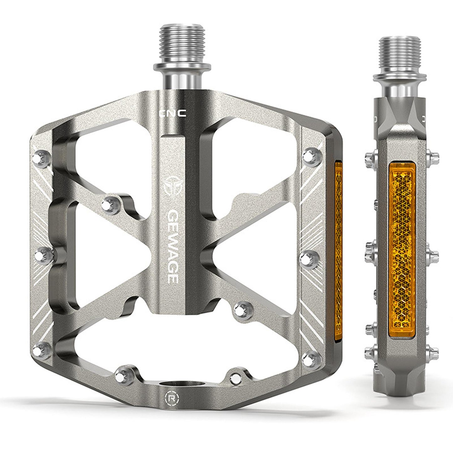 2Pc Mountain Bike Pedals Reflective Road MTB Bicycle Platform Silver