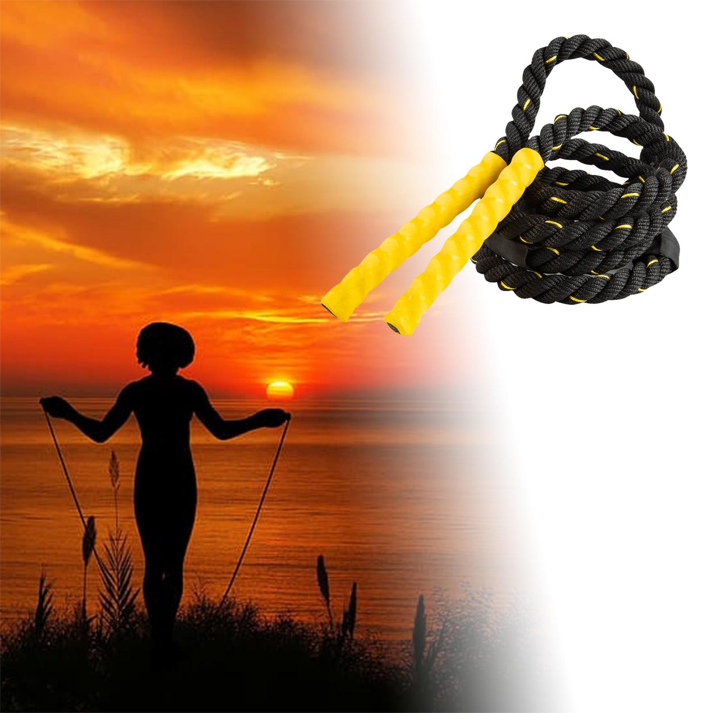 25mm Heavy Weighted Jump Rope Skipping Rope Workout Exercise Women Men Yellow 3m