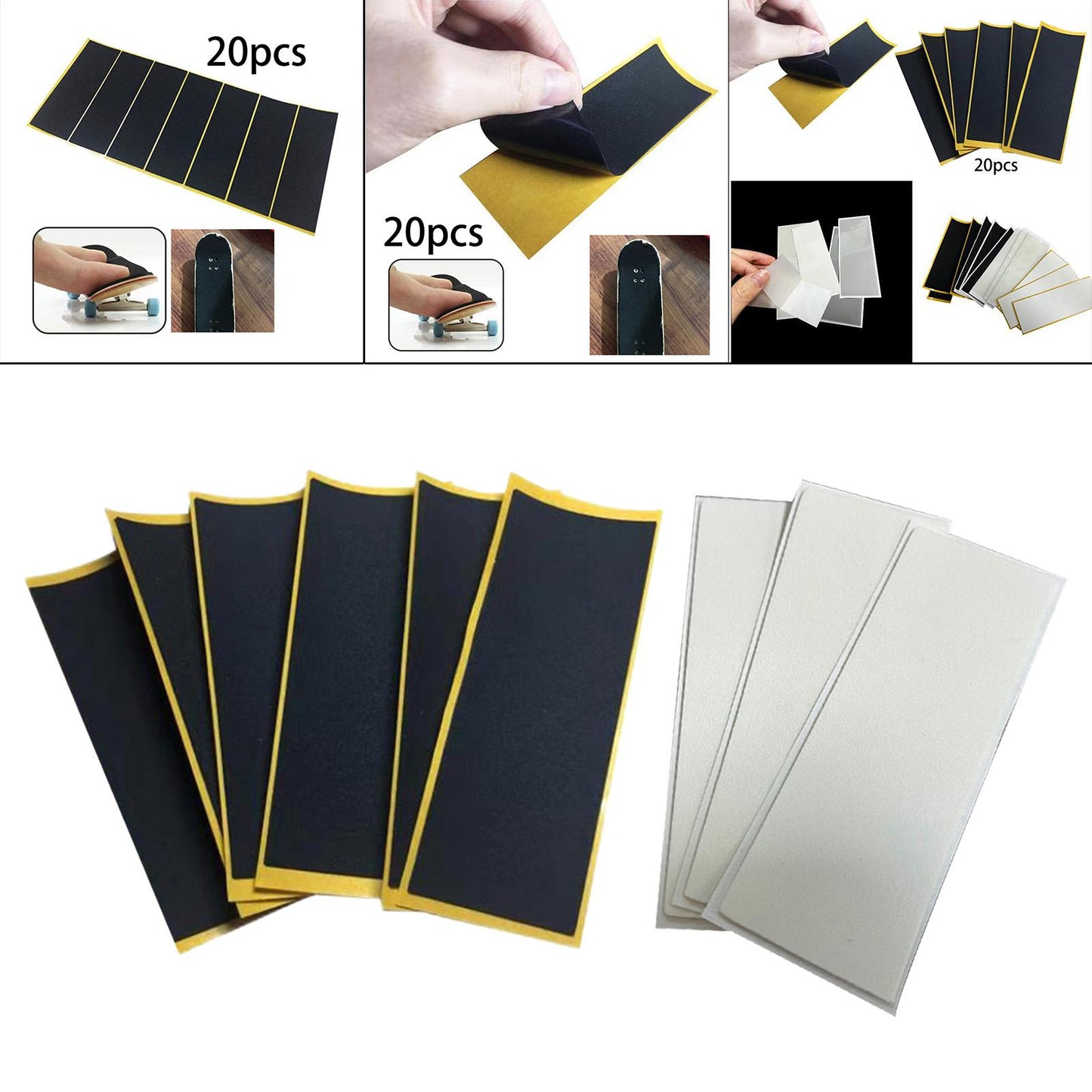20x Fingerboard Tape Non Slip Comfortable Mini Skateboard Supplies Black