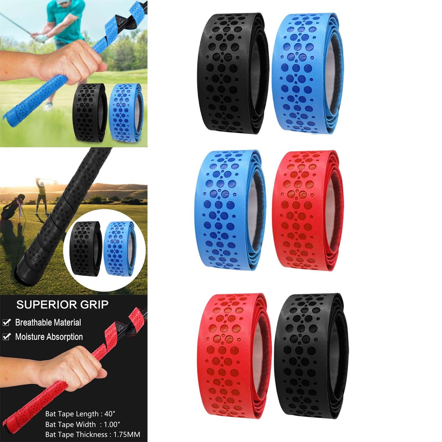 2 Pieces Golf Grip Wrapping Tapes Overgrip Tapes Golf Grip Accessories Black