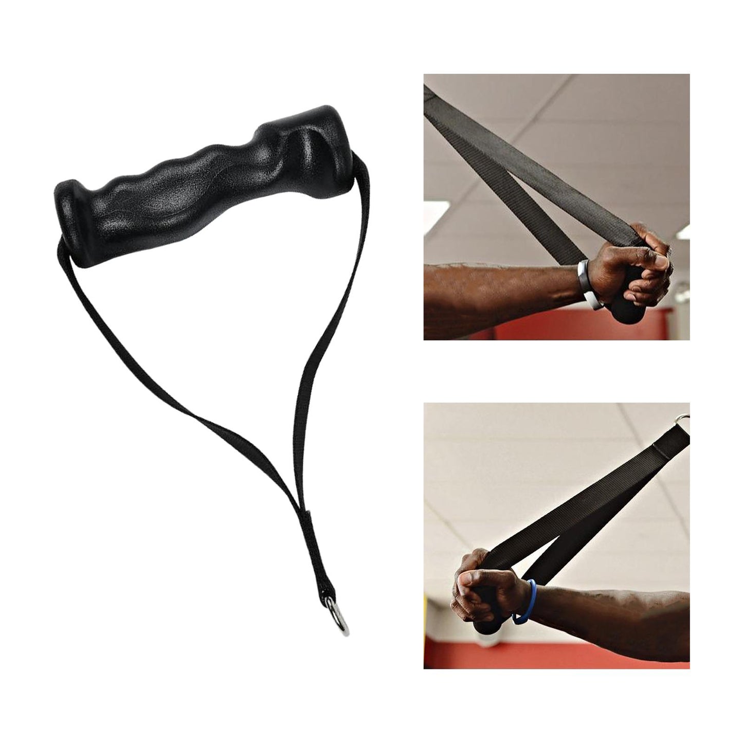 2 Pieces Cable Machine Attachment Handles Gym Accessory Black Nylon Yoga