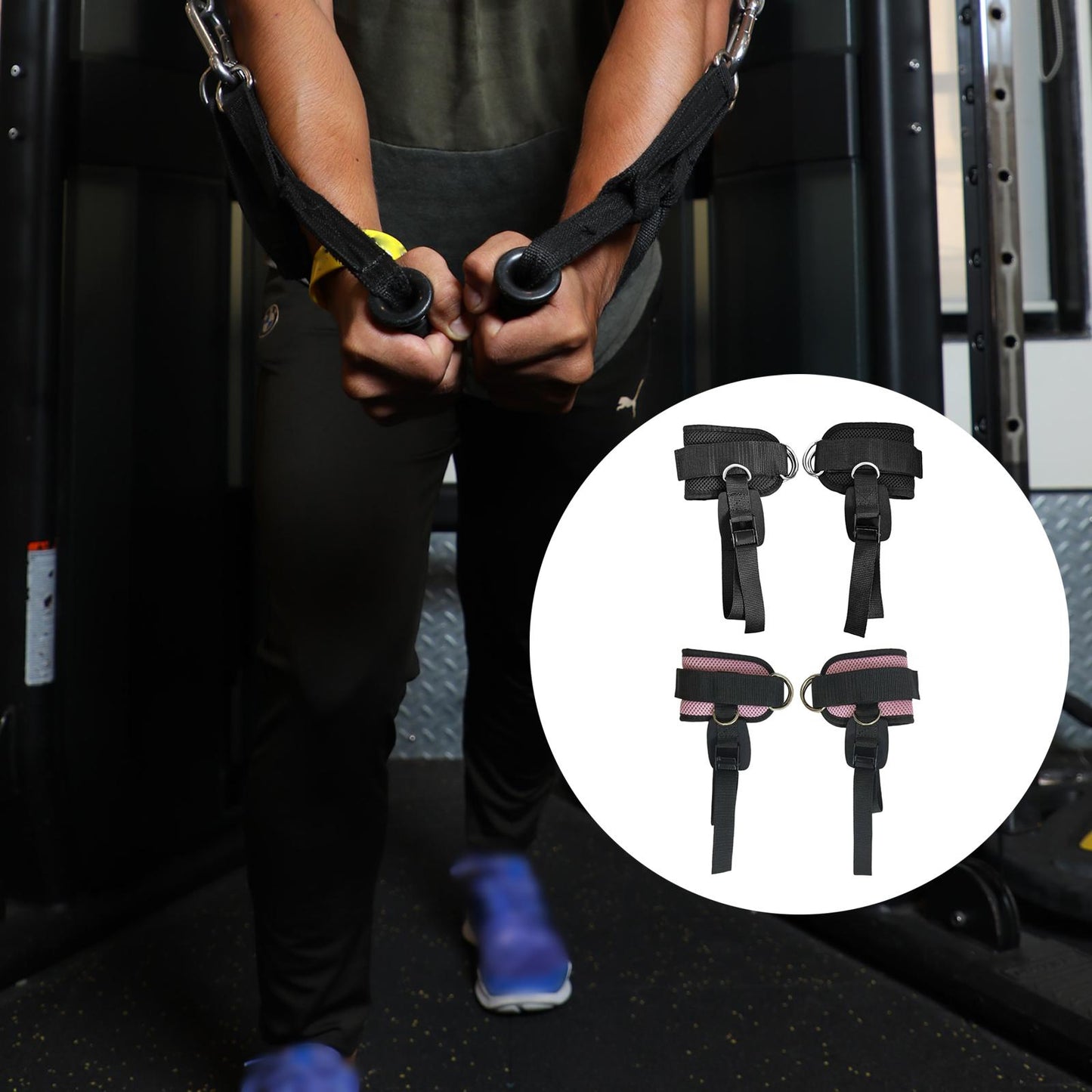 2 Pieces Ankle Straps Pedal Rope Glute Exercises Workout Ankle Cuff Set Black