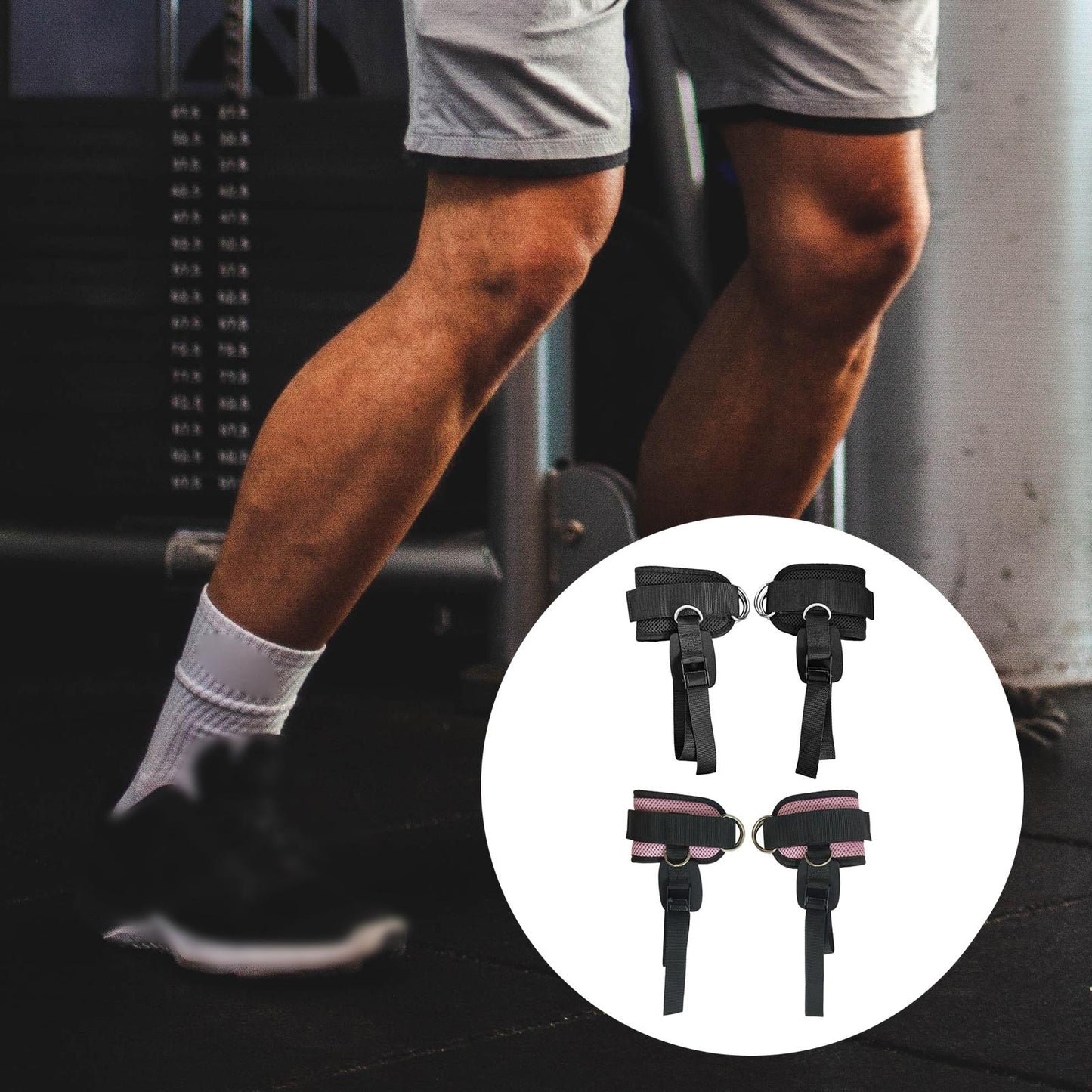 2 Pieces Ankle Straps Pedal Rope Glute Exercises Workout Ankle Cuff Set Black