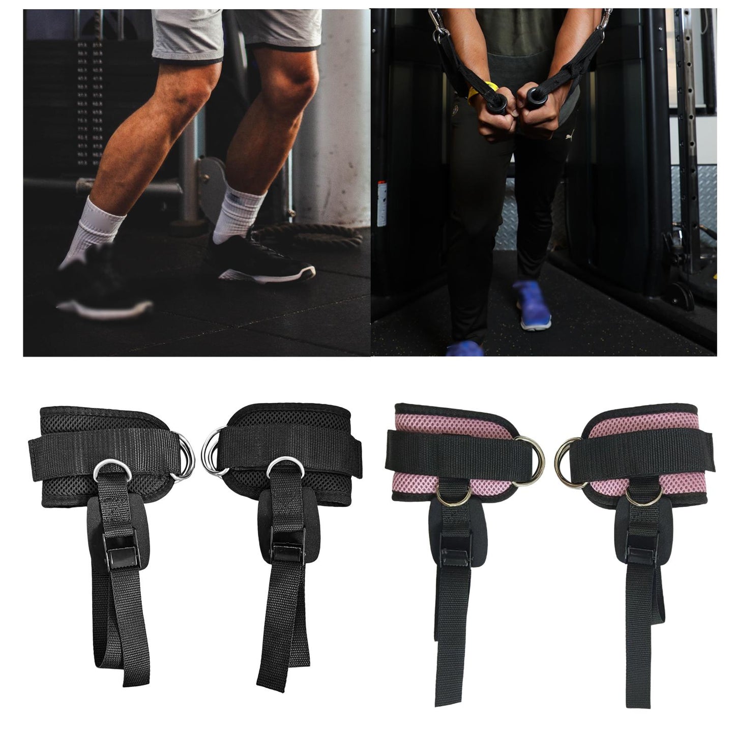 2 Pieces Ankle Straps Pedal Rope Glute Exercises Workout Ankle Cuff Set Black