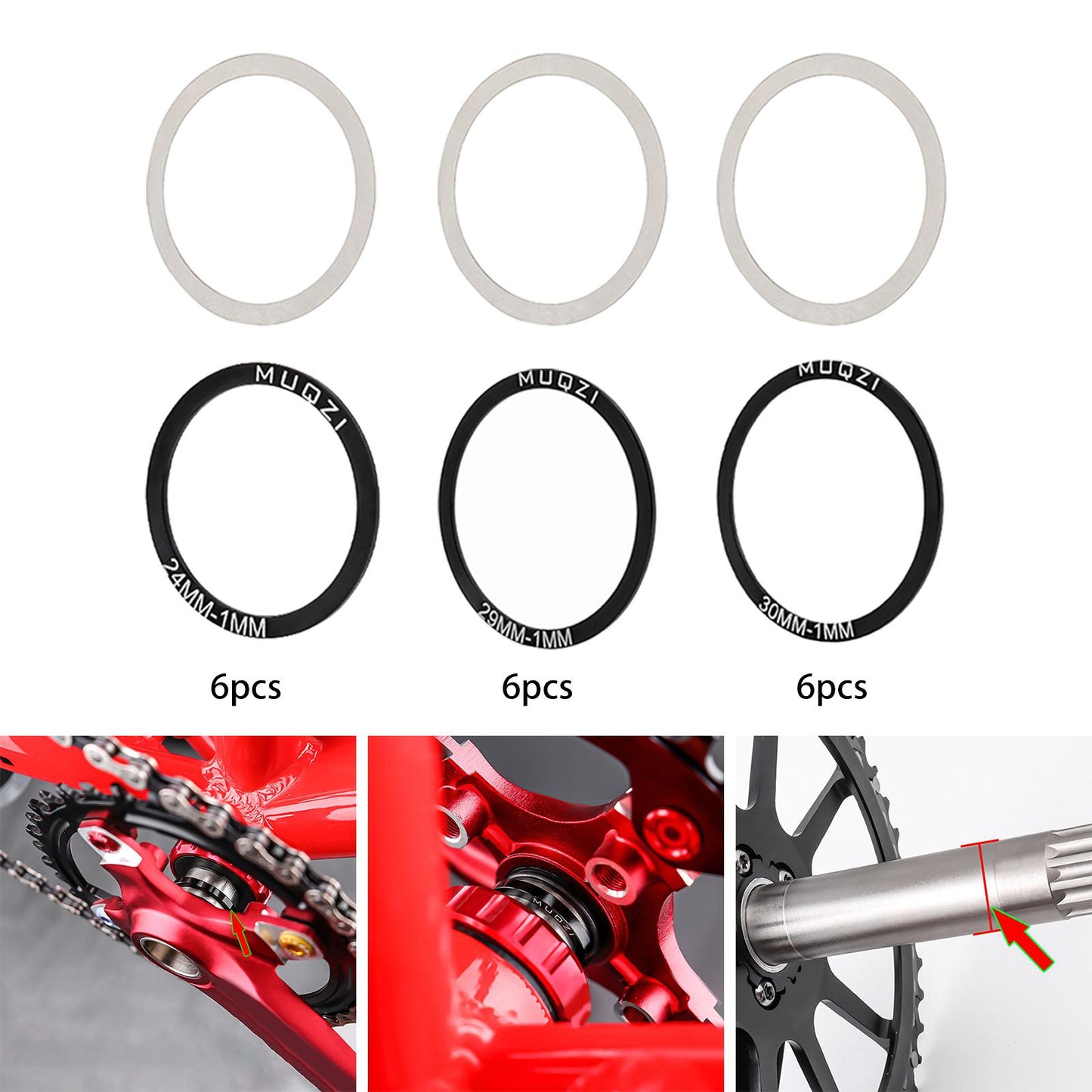 24/29/30mm 6Pack Bike Bicycle Bottom Bracket Set for BB86 91 92 PF30 BB30 24mm