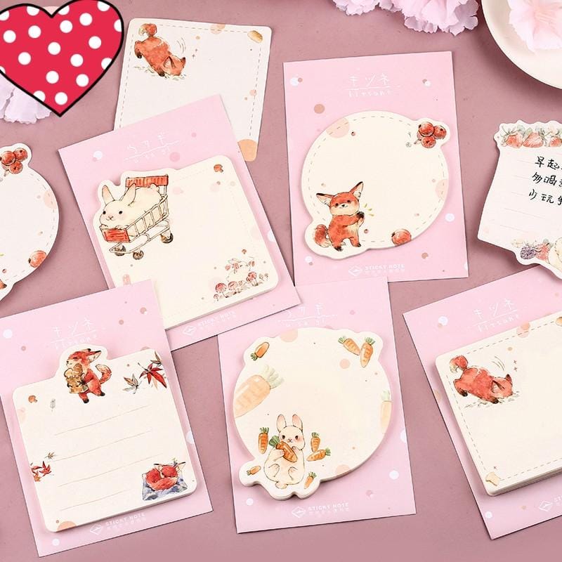 2 PCS Cute Cartoon Animal Note Notepad Diary Self-adhesive Glue Memo Post-it (Love Rabbit)