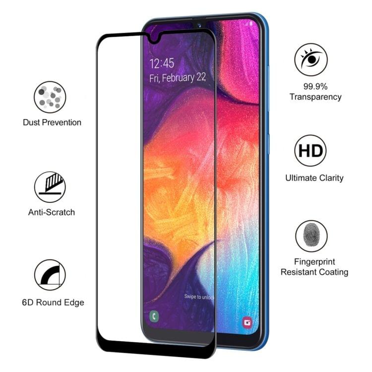 Buy ENKAY Hat-Prince 0.26mm 9H 6D Curved Full Screen Tempered Glass Film for Galaxy A30 / A50 (Black)