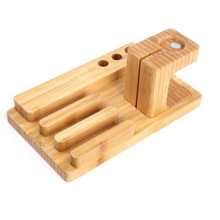 YM-UD06-1 3 in1 Bamboo Wood Charging Dock Docking Station Holder