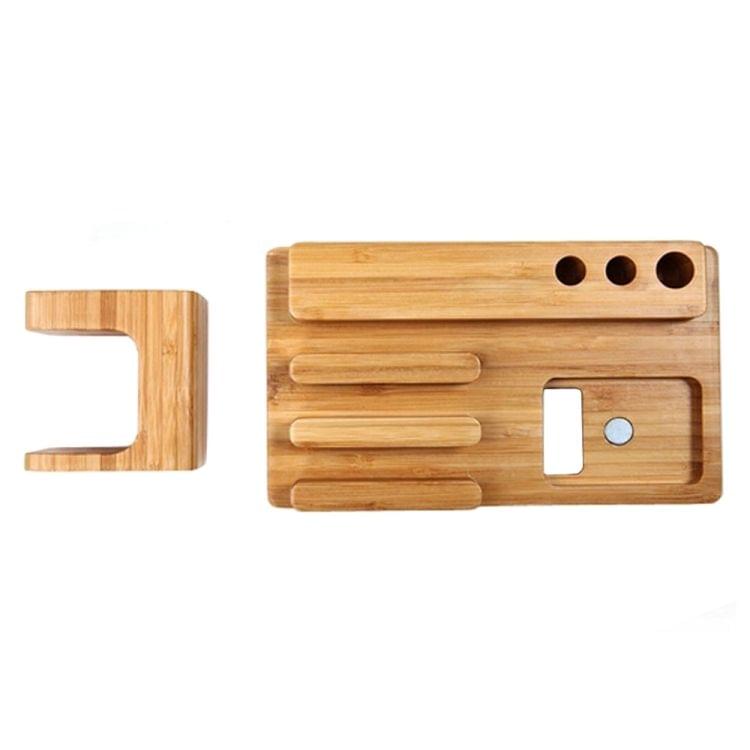 YM-UD06-1 3 in1 Bamboo Wood Charging Dock Docking Station Holder