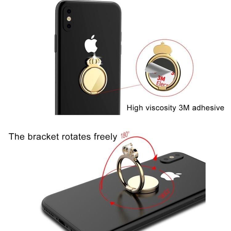 lenuo 360 Degrees Rotation Metal Imperial Crown Shape Phone Ring Holder with Magnetic Function (Black)