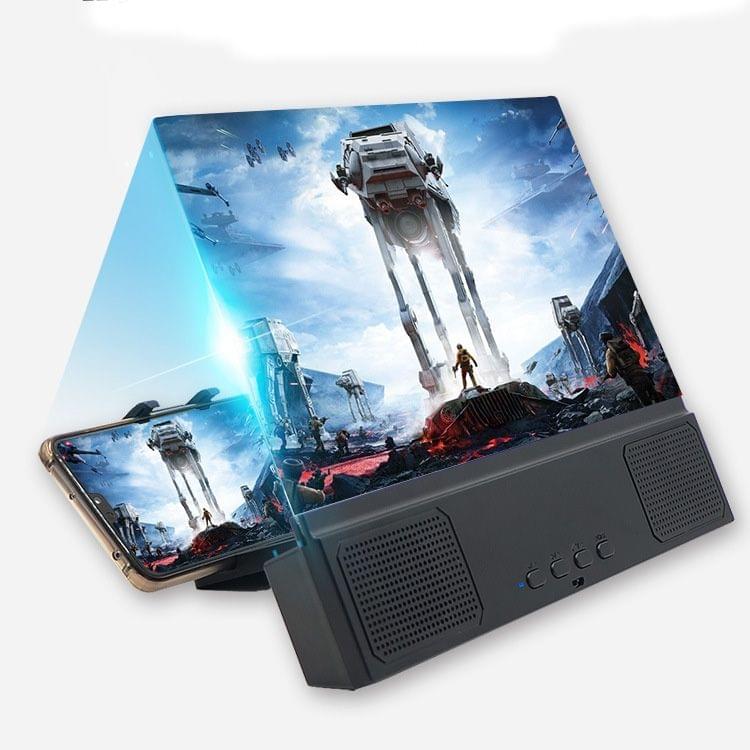 L2 12.0 Inch Universal Foldable Mobile Phone Screen Magnifier Phone Bracket Holder with Bluetooth Speaker, Size: 18.5x16.5x2cm(Black)