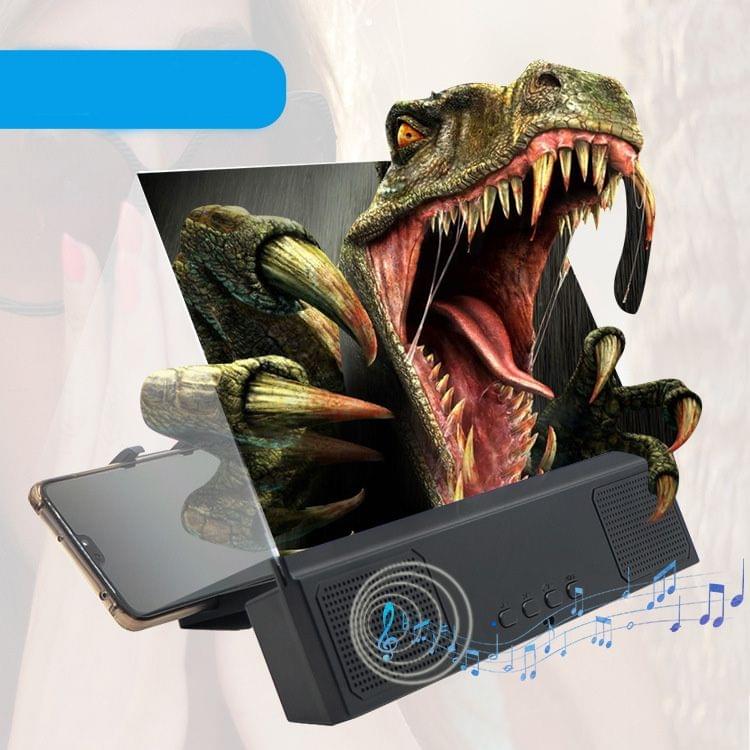 L2 12.0 Inch Universal Foldable Mobile Phone Screen Magnifier Phone Bracket Holder with Bluetooth Speaker, Size: 18.5x16.5x2cm(Black)