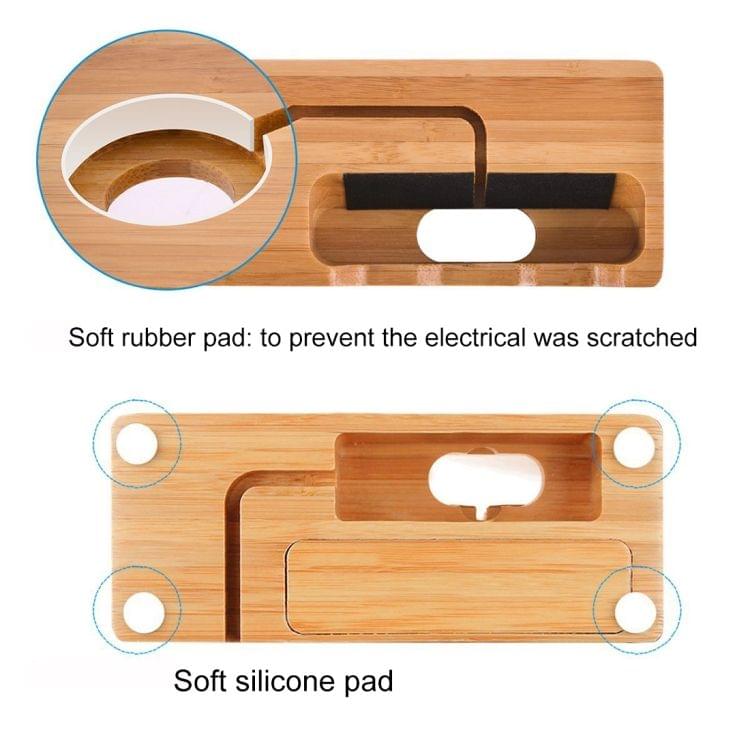 Multi-function Carbonized Bamboo 3 USB Ports Charging Dock Holders Stand Cradle Bracket