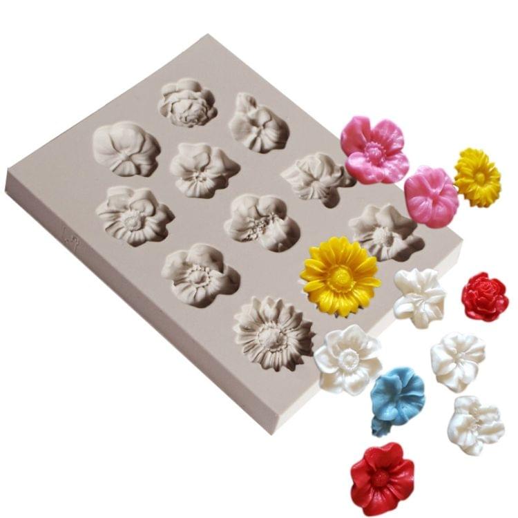 2 PCS Fondant Cake Silicone Mold Chocolate Mold DIY Trumpet Flower Sun Flower Baking Decoration(Gray)