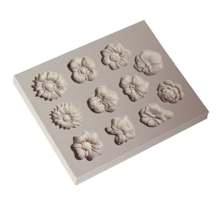 2 PCS Fondant Cake Silicone Mold Chocolate Mold DIY Trumpet Flower Sun Flower Baking Decoration(Gray)