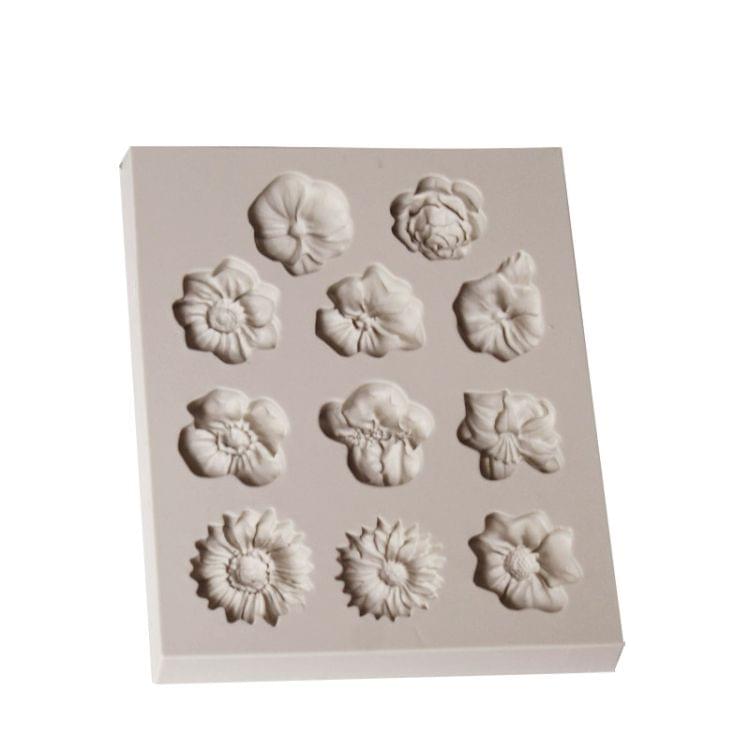 2 PCS Fondant Cake Silicone Mold Chocolate Mold DIY Trumpet Flower Sun Flower Baking Decoration(Gray)