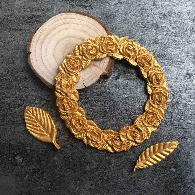 2 PCS Rose Garland Rose Leaf Silicone Fondant Mold Cake Edging Decoration Tool Baking Glue Mold(Pink)