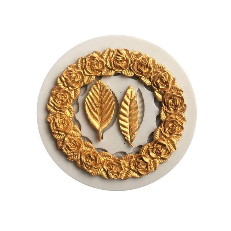 2 PCS Rose Garland Rose Leaf Silicone Fondant Mold Cake Edging Decoration Tool Baking Glue Mold(Pink)