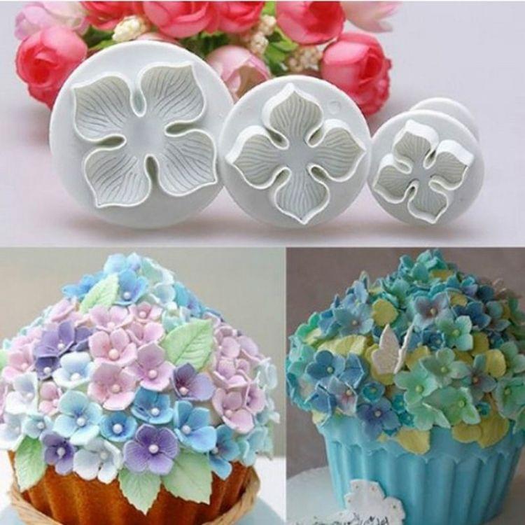 6 PCS Silicone Hydrangea Fondant Cake Decorating Flower Blossom Mold(3 PCS Hydrangea)