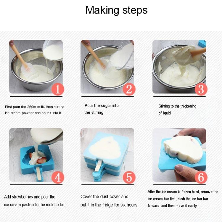 2 PCS DIY Silicone Ice Cream Popsicle Mold with 20 Sticks and Protective Cover, Random Style