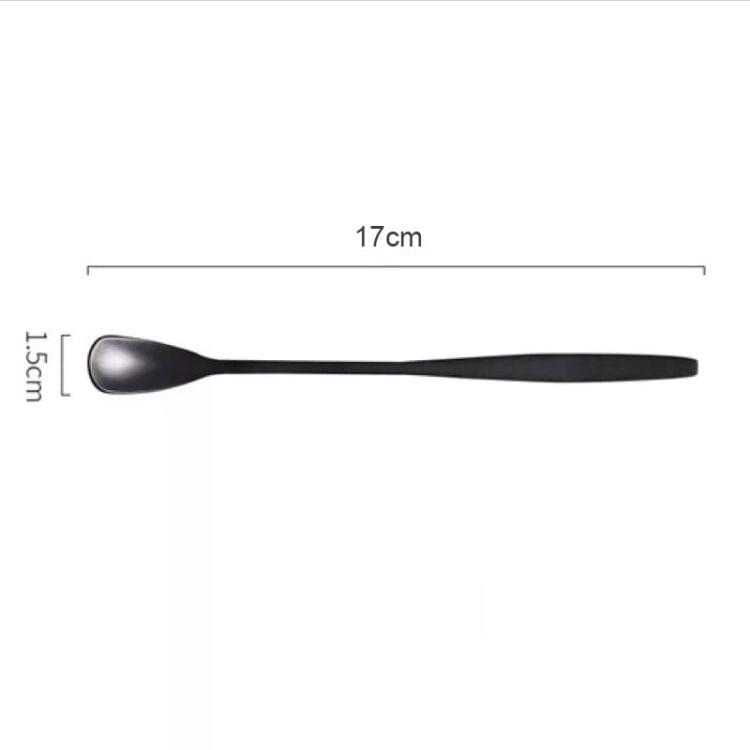 2 PCS Stainless Steel Coffee Spoon With Long Handle Kitchen Colorful Scoops Dessert Tea Spoon(Black)
