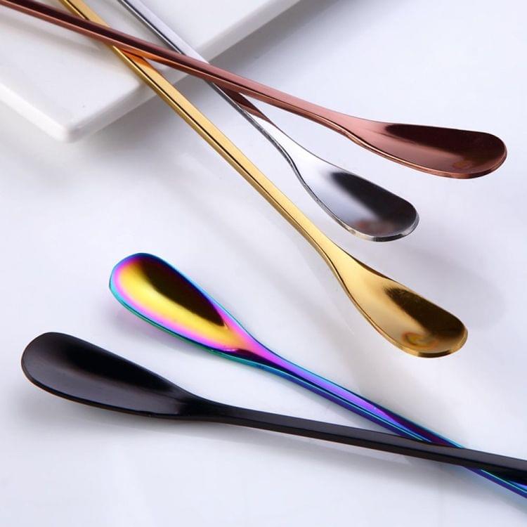 2 PCS Stainless Steel Coffee Spoon With Long Handle Kitchen Colorful Scoops Dessert Tea Spoon(Gold)