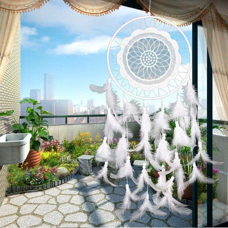Creative White Lace Flower Dream Catcher Wind Chimes Feather Pendant for Home Wall Decorations Ornament, Random Style Delivery